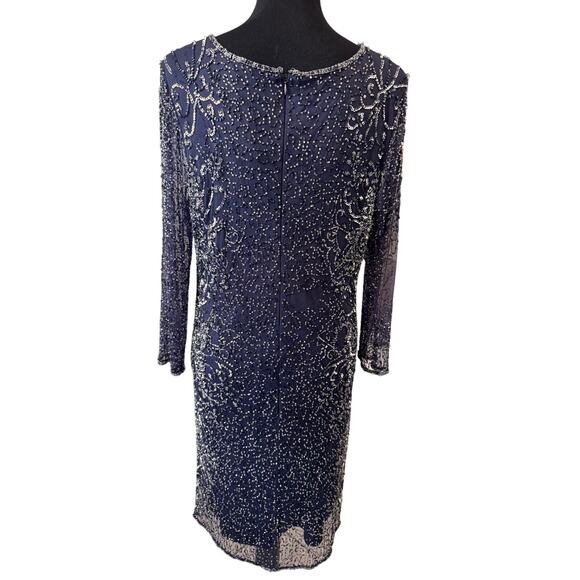 PISARRO NIGHTS NORDSTROM Women's Navy Beaded V-Neck Cocktail Dress Size 14 - Picture 5 of 10
